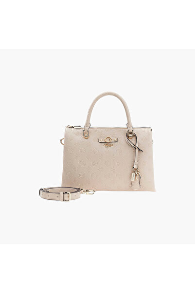 Guess Dita Monogram Double Handle Satchel Bag with Zipper Closure and Detacha...