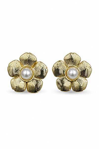 Jack Ferrero Yellow Flower Pearl Detailed Women's Bijouterie Earrings