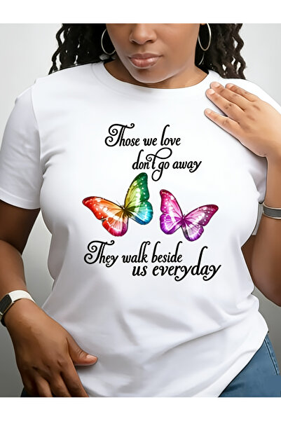 128 Women's Casual Crew Neck T-Shirt with Vibrant Butterfly Design and Inspir...