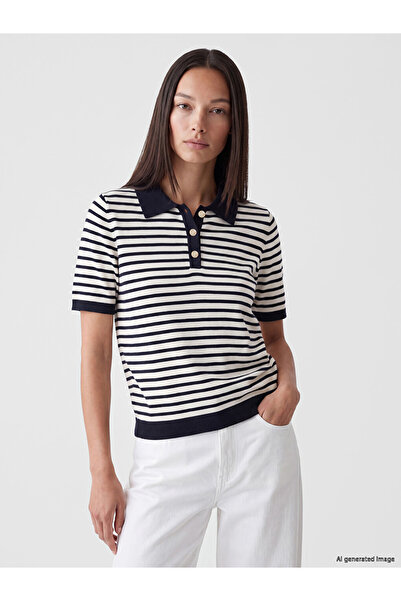 LC Waikiki Pulover tricotat de damă cu guler polo și dungi