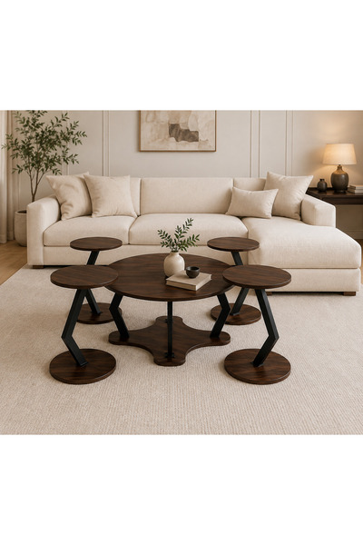 N.zone Modern Design 5-Piece Coffee Table Set, Includes 80X80X45Cm Main Table...