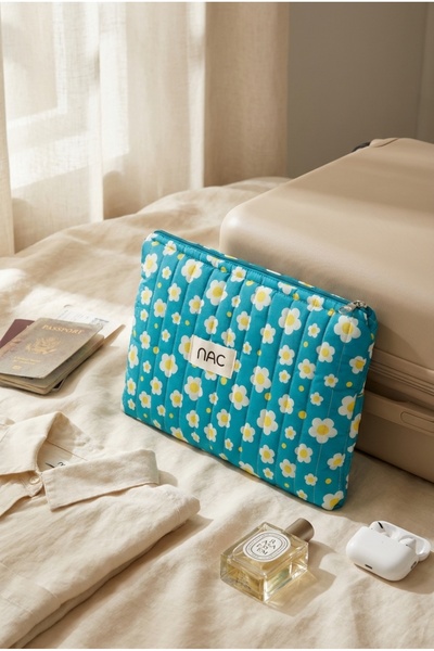 NAC STORE Turkuaz Papatya 13 İnç Laptop ve Tablet Kılıfı | Kapitone Organizer...