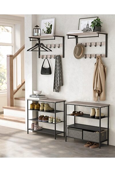 VASAGLE Suport de perete 65x30 cm cu 10 cârlige Gri Loft