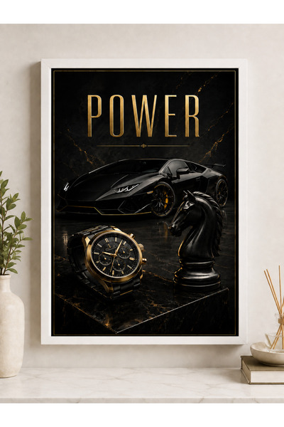 Miutic Print Studio Tablou decorativ Power cu supercar, ceas și piesă de șah,...