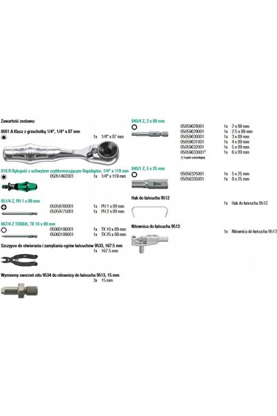 wera 9532 SET DE SCULE CU DISPOZITIV DE FIXARE PIULIȚE CU LANȚ, 20 DE PIESE