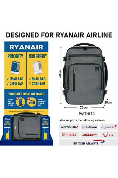 Kono ECOHUB Rucsac de călătorie 40x20x25 cm Geantă de cabină Ryanair 20L