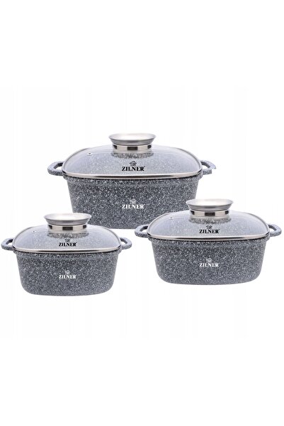 ZILNER SET DE VASE DE GĂTIT CU STRAT DE MARMURĂ, PENTRU INDUCȚIE ȘI GAZ, PREM...