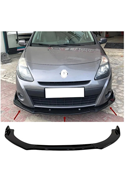 HasAkman Renault Clio Mk3 Uyumlu Ön Lip Parlak Siyah 3 Prç Kulaklı ABS Kolay ...