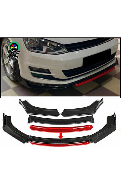 HasAkman Vw Golf 7 - 7 FL Kırmızı Renkli Şeritli Dilli Ön Lip 4 Prç Parlak Si...