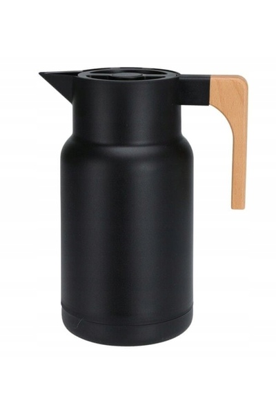 Excellent Houseware Termos de sticlă cu mâner din lemn negru 1 L