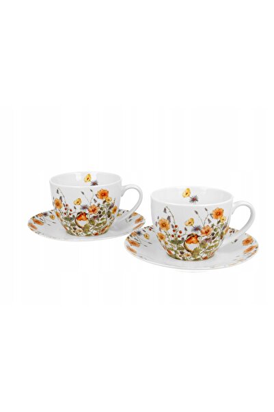 Duo Cești elegante pentru ceai și cafea CADOU flori de pajiște maci 2x280 ml