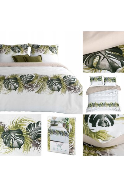 Eurofirany Lenjerie de pat Bumbac 160x200 Amber Frunze de Monstera alb/verde