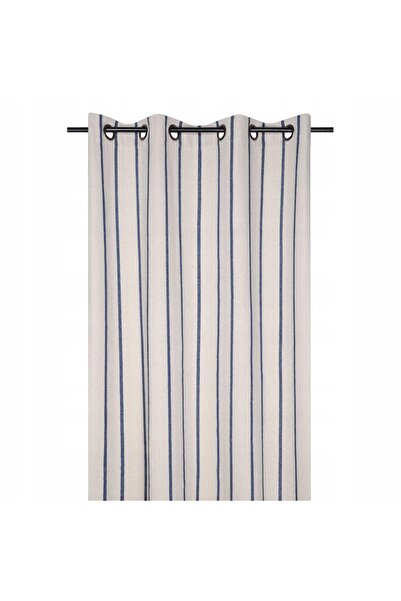 Stof Perdea din bumbac cu dungi verticale, 135x260 cm, albastru, cu bordură m...