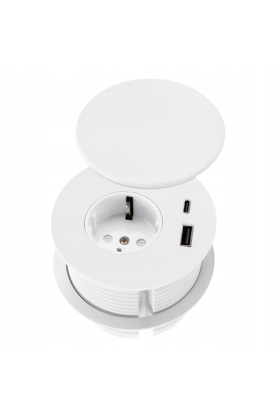 Spacetronik Priză albă rotundă încastrată în blat, cu porturi USB A și USB C