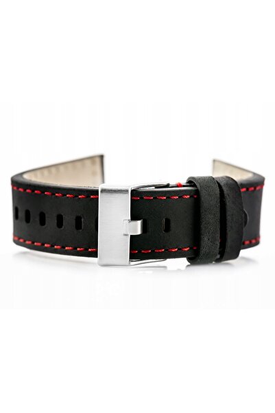 PERFECT Curea de piele pentru ceas W25 negru/roșu 20mm