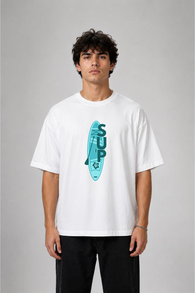 cesita Sup Paddle Board Printed Cotton White T-Shirt T-Shirt