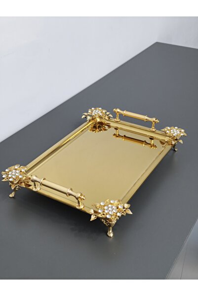 PARILTI HOME COLLECTİON Figured, Metal-Handled, Stainless Steel Rectangular T...