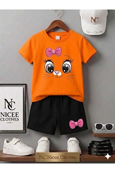 Leto Lykia Summer Children's T-Shirt Shorts Unisex (Pink Ribbon Cat Face Prin...