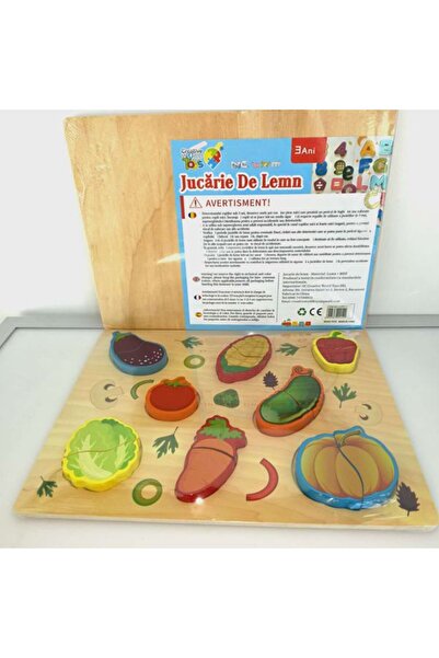 PlayFun Puzzle Lemn - Legume - Jucarie Montessori din Lemn pentru Copii, Dezv...