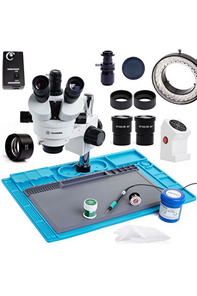 TECHREBAL Microscop Stereo Trinocular 7-45x 10HT (Alb) + Mat TE-506 + Lentilă...