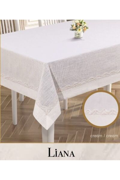 Ceki Home Dowry Linen Tablecloth Liana Model Cream 160X260 cm Lace Dining Decor