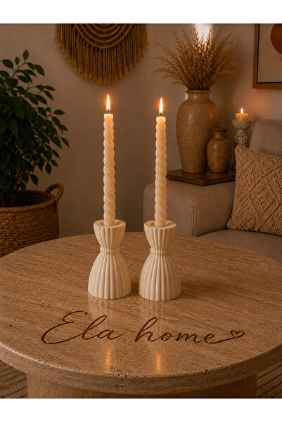 ELASİBEL HOME 2’li Sütun Şamdan, çizgili Şamdan (MUMLAR DAHİL DEĞİLDİR)