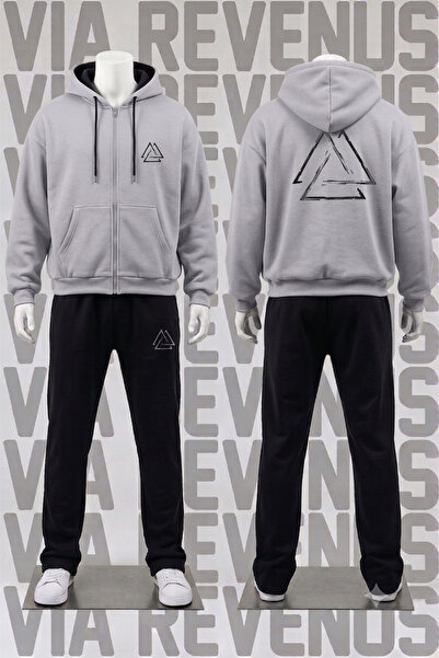 Vordevia Vikings Printed Zippered Hooded Tracksuit Set - Relaxed Fit 3 Thread...