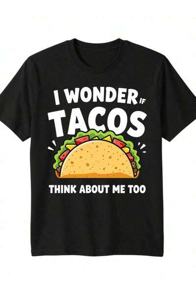 21JNRY Men's Retro Taco Print T-Shirt - Funny "I Wonder If Tacos THINK About ...