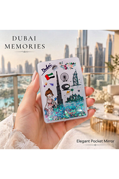 ARIANA Dubai Landmark Quicksand Glitter Mirror, Portable Folding Travel Makeu...