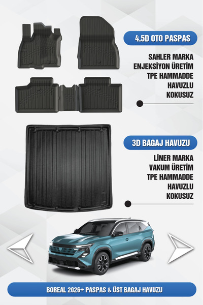 Sahler Renault Boreal 2026 Sonrası Uyumlu 4.5D Premium Havuzlu Paspas ve Line...