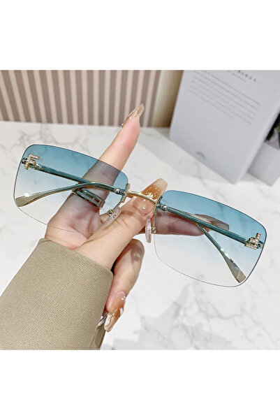 Choice6 C4 Green QVQV Rimless Diamond Letters Sunglasses Fashion Square Metal...