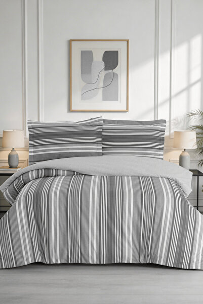 Menderes Home La Notte Black Road Ranforce Double Duvet Cover Set 200X220 + 1...