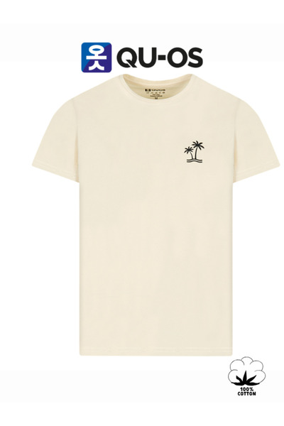 QUOS Men's 100% Cotton Crew Neck Printed T-Shirt