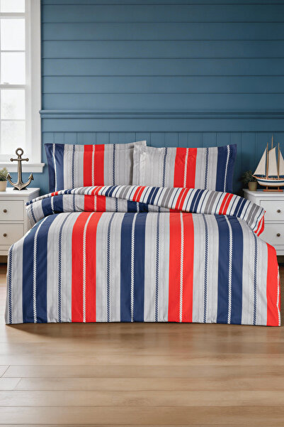 Menderes Home La Notte Marin Stripe Ranforce Double Duvet Cover Set 200X220 +...