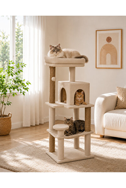Nursoft DUMAN Çok Katlı Kedi Tırmalama ve Oyun Evi – Yataklı, Hamaklı, Kulübe...