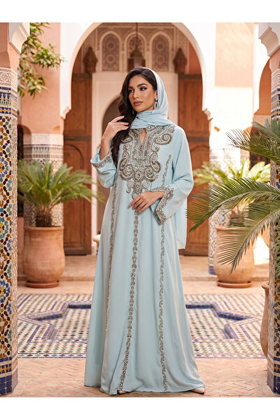 Finelook Elegant Embroidered Modest Maxi Dress – Luxury Kaftan Style Evening ...
