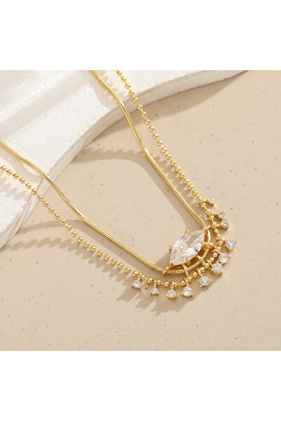 Choice Gold-color Luxury Copper Necklace for Women with Marquise Artificial G...