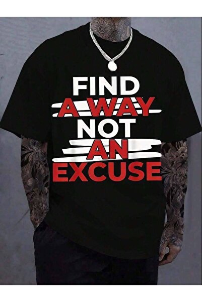 4CR Casual-Shirt Find A Way Not An Excuse Enhance Printing Dark Gray With Red...