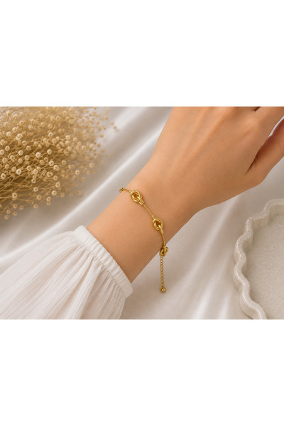 Bymiel Gold Color Knot Figured Thin Chain Women's Bracelet – Adjustable Steel...