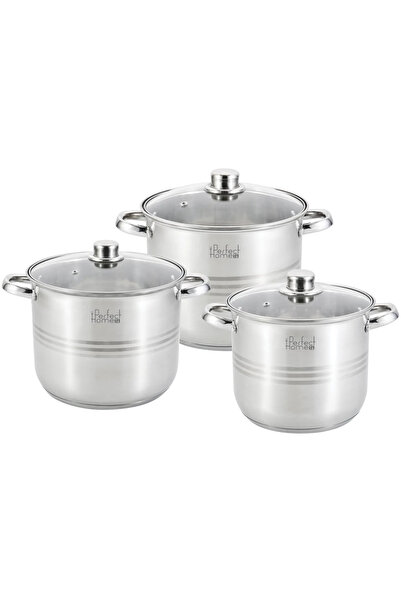 Perfect Home Set oale din oțel inoxidabil cu capace din sticlă, 5/7/9 litri