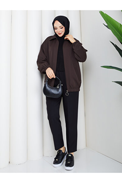 RACE FASHİON Rubber Detailed Front Patched Hijab Jacket Rc3137