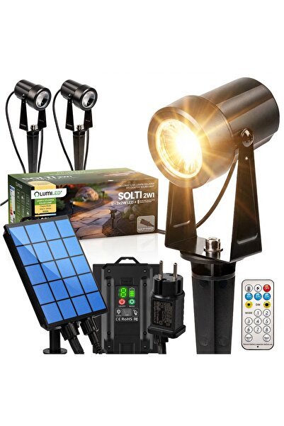 Lumiled Lampă solară de grădină cu 3 spoturi LED 3000K, 11m + Telecomandă SOLTI