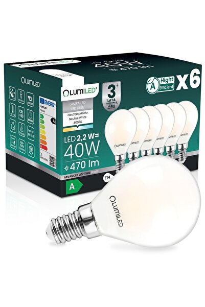 Lumiled 6x Bec LED E14 tip bilă P45 2.2W 470lm = 40W 4000K Neutră 360 °   Fil...