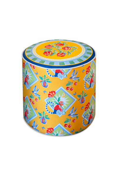 Baci Milano Dolce Far Niente Desenli Sarı Kadife Dokulu Puf Ø 45 cm; H 45 cm