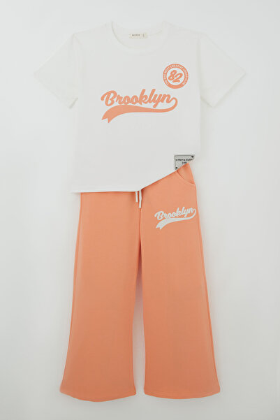 Breeze Set pantaloni pentru fete, cu imprimeu text Brooklyn, cu șireturi, 8-1...