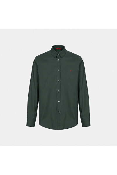CHHC Men Long Sleeve Button‑Up Shirt Small Embroidery Logo Detail Business Ca...