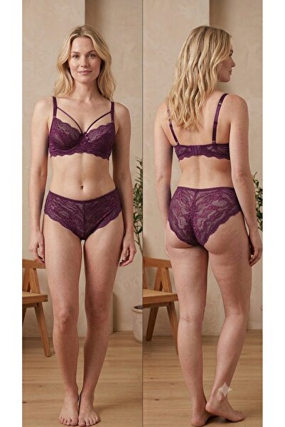 Derya Kurşun Lace Unpadded Bra Set 5081