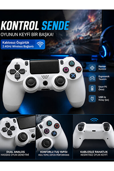 Siyah Bluetooth Çift Titreşimli PS4-PC-MAC-Gamepad Joypad