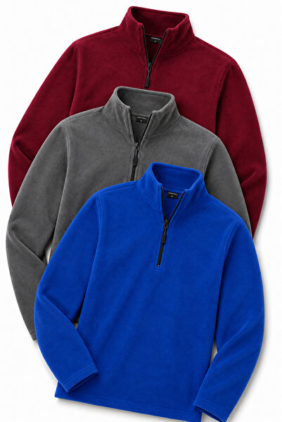 MOONBULL Erkek 3'lü Tüylenme Yapmaz Fit Bato Yaka Soğuk Geçirmez Polar Sweats...