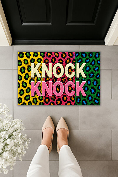 Rugmood Knock Knock Leopard Patterned Colorful Digital Printed Door Mat 70X45 cm
